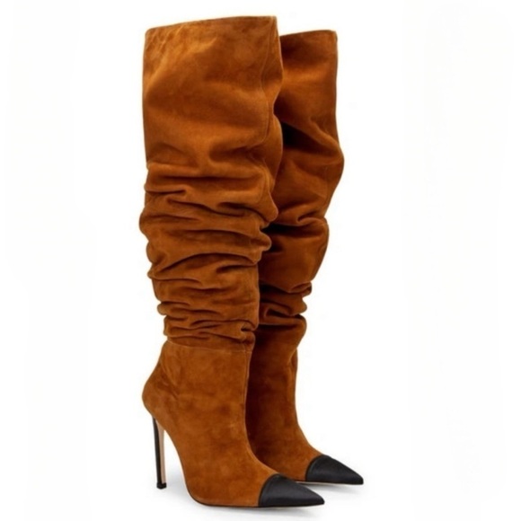 Good American Over The Knee Slouch Boots In Roble Suede Size 5 - Picture 1 of 12